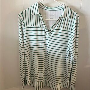 Sport Shirt Green and White Striped Women's Sweater